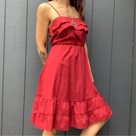 Vintage Entourage cranberry ruffle top dress Sz 11/12 - Picture 3 of 5